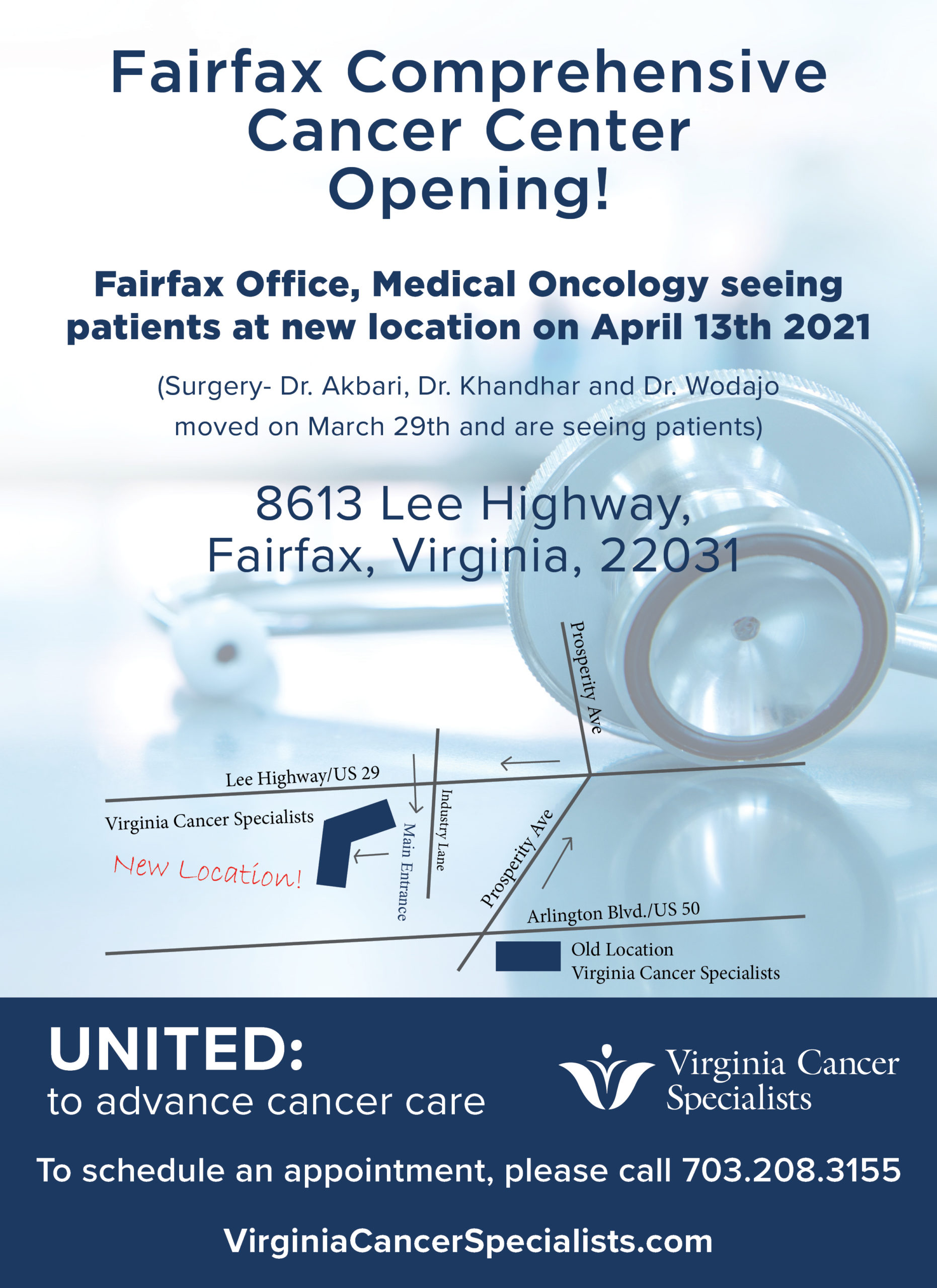 REMINDER - The Fairfax Office (Medical Oncology) is moving and will be  seeing patients on April 13th 2021 - Virginia Cancer Specialists