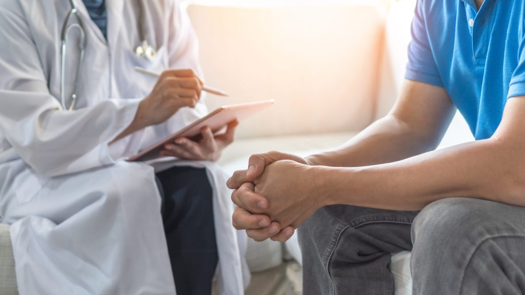 Men’S Health Exam With Doctor Or Psychiatrist Working With Patie