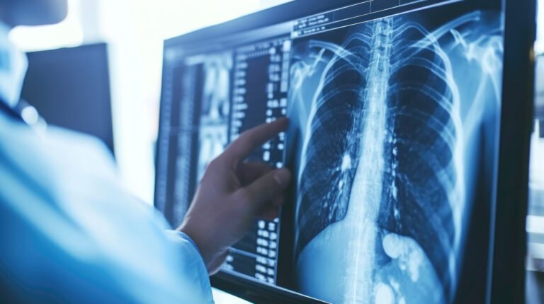 Doctror see lung x rays result in hospital