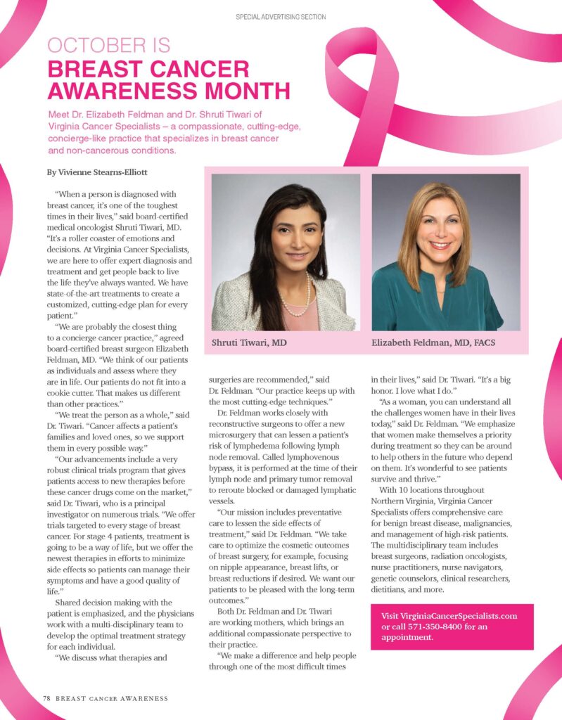 Breast Cancer Advertorial Washingtonian Dr Tiwari Dr Feldman