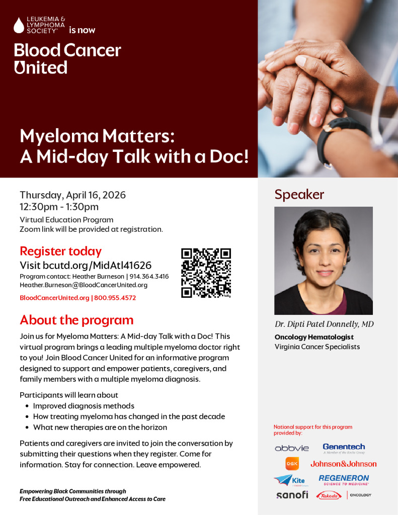 thumbnail of FY26 Mid-Atl – Myeloma Matters A Mid-day Talk with a Doc! – ML – Flyer (2)