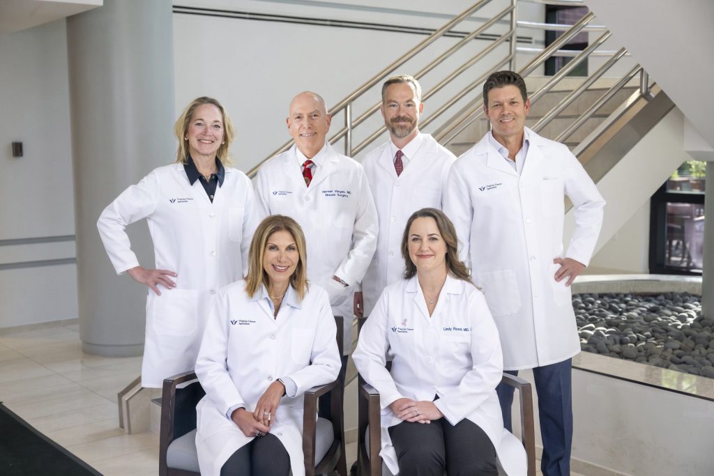 Six Virginia Cancer Specialists breast surgeons group photo indoors